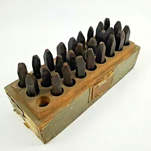 Vintage Tooling Metal Letter Stamp Set 10pt A to Z Wood Case Stand No Lid - Picture 1 of 6
