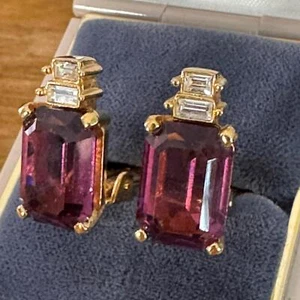 Vintage Christian Dior Purple and Clear Multi Faceted Rhinestone Earrings - Picture 1 of 6