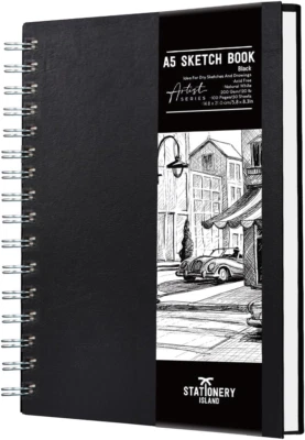STATIONERY ISLAND A5 Sketch Pad, Hardcover Sketch Book with 200GSM Thick Paper,
