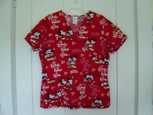 Scrubs NURSES SCRUBS TOP BLOUSE MICKEY & MINNIE MOUSE SIZE 14 - Picture 1 of 7