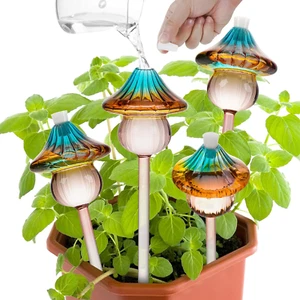 Plant Watering Globes Mushroom, Rainbow Gradient Color Glass Watering Bulbs, Sel - Picture 1 of 7