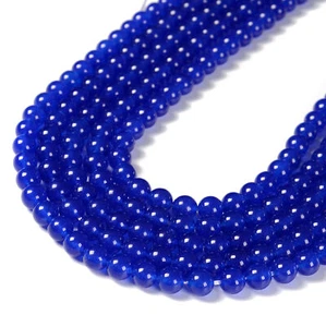 Blue Dyed Jade Smooth Round Beads 4mm 6mm 8mm 10mm 12mm 15" Strand - Picture 1 of 6