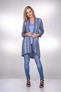 Damen Pullover Cardigan grau blau Krista Lee Donau Stickerei Perlen Oberteil Viskose - Bild 1 von 7