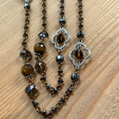 Collar Steven Dueck Ojo de Tigre y Cuarzo Ahumado Marrón, Bronce y Plata Japón FS Foto 1 de 4
