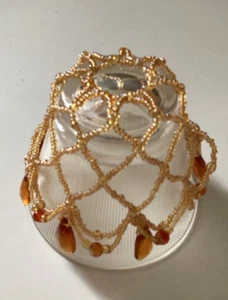 Vintage Amber Color Glass Beaded Hair Bun Cover Net Renaissance Chignon Cover - Picture 1 of 5