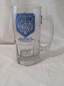 1991 Super Bowl XXV 25 32oz  Glass Beer Stein Mug Slim Jim NY Giants vs Bills