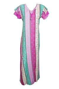 Boho Women's Maxi Kaftan Pink Printed Sleepwear Maternity Cover Up Housedress M