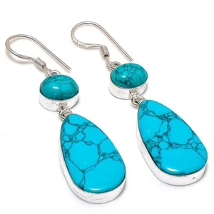 Santa Rosa Turquoise Gemstone 925 Sterling Silver Earring 2.36 " W600 - Picture 1 of 7