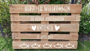 Willkommensschild Konfirmation / Kommunion Palettenaufkleber Aufkleber  Palette - Bild 1 von 5