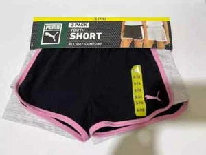 Puma Youth Girls 2 Pack Shorts Size Small (7-8) Regular Black/Grey - Picture 1 of 2