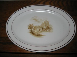 Vtg Warwick China Restaurant Ware 1930's  Brown  Band 10" Oval  Platter Castle - Picture 1 of 6