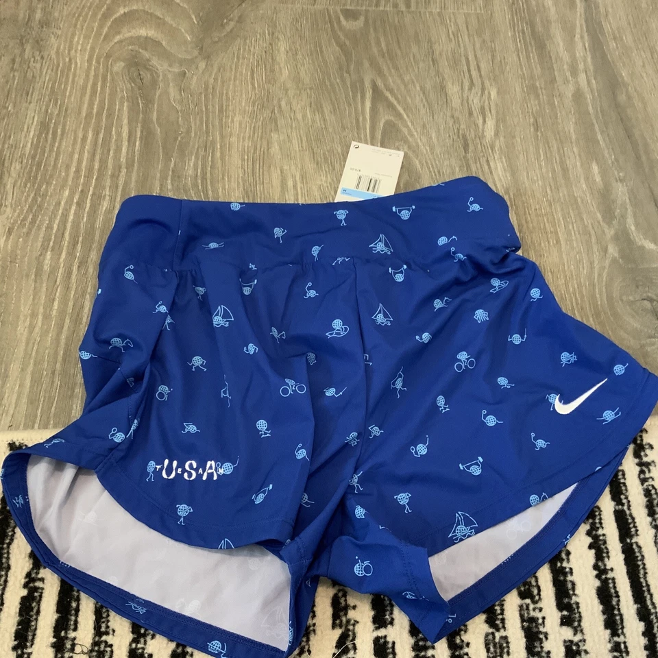 Nike Dri-FIT Team USA Womens Size Sm Brief Lined Blue Running Shorts FN1185-417