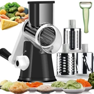 Handheld Rotary Cheese Grater Shredder- 3 Interchangeable Stainless Steel Dru... - Picture 1 of 7