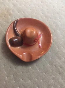 Porcelain cowboy hat with pipe personal ashtray brown - Picture 1 of 4