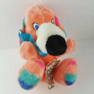 Vintage ZIRKUS ZIRKUS Regenbogen Hund LAS VEGAS STOFFTIER PLÜSCHTIER mit Etikett 1984 - Bild 1 von 12