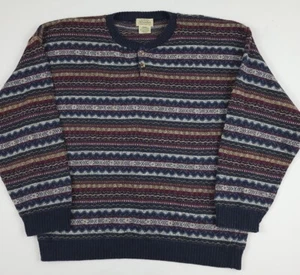 Vintage 90s Multicolor Stripe Pattern Henley Knit Sweater Cotton Blend USA Made - Picture 1 of 5