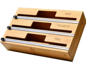 3 in 1 Foil And Plastic Wrap Bamboo Dispenser w/ Cutter - Picture 1 of 2
