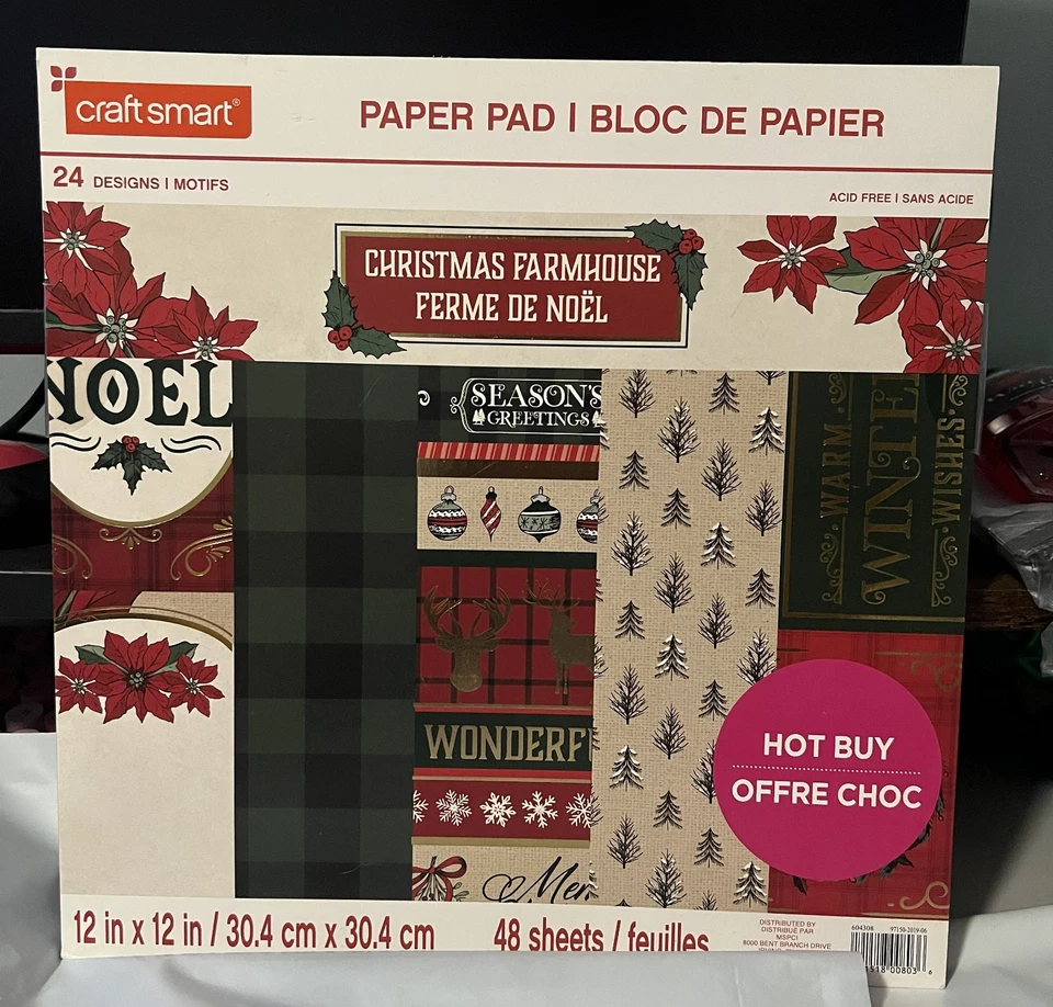 Craft Smart Paper Pad Christmas Farmhouse 12x12 48 Sheets Scrapbook -NEW - Image 1 of 1