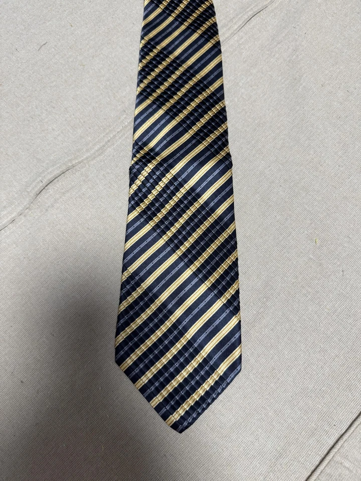 Corbata clásica Gianni Viera para hombre azul marino dorado a rayas 100 % seda hecha en Italia Foto 1 de 4