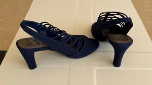IMPO WOMEN'S SHOES. SIZE: 7M VIOLETTA NAVY BLUE STRETCH 3" HEELS PEEP TOE - Picture 1 of 6