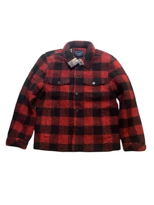 Lucky Brand Men's Medium Buffalo Check Faux Shearling Shirt Jacket Button Up New - Image 1 of 4
