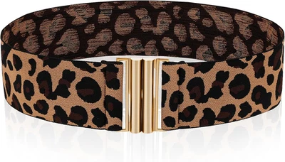 Women’s Stretch Waist Belt Skinny Elastic Leopard Print Retro Dress Buckle - Image 1 of 4