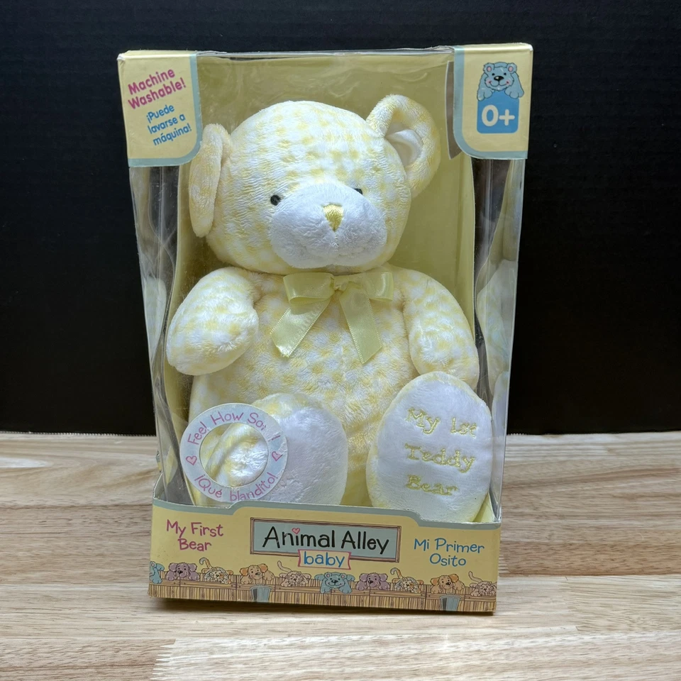 Peluche Animal Alley Soft My First Teddy Bear amarillo a cuadros bebé guardería Foto 1 de 4