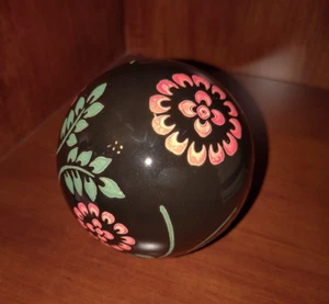 Decorative Large Ball Porcelain Black Floral Vintage Textured and Colored 5 inch - Picture 1 of 11
