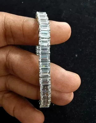 20CT Emerald Cut Lab Created Diamond Women Tennis Bracelet 14K White Gold Plated - Image 1 of 4