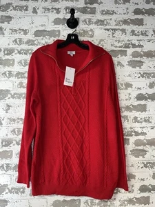 NWT! Kim Rogers Quarter Zip Thick Knit Sweater - Size Large Red Hots $55 - Picture 1 of 8