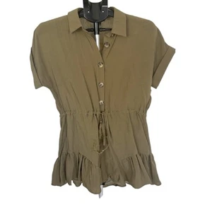 Mameluco corto para mujer verde oliva con botones y cintura ceñida nuevo sin etiquetas pequeño - Imagen 1 de 4