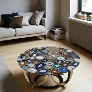 Natural Agate Top, 36" Mix Agate Stones Table Top, Natural Handmade Agate Stones - Picture 1 of 11