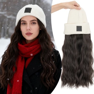 Gorro de 11" con Pelo Sintético para Mujer Sombrero Peluca Tejido Gorro Invierno Peluca Cálida Foto 1 de 4