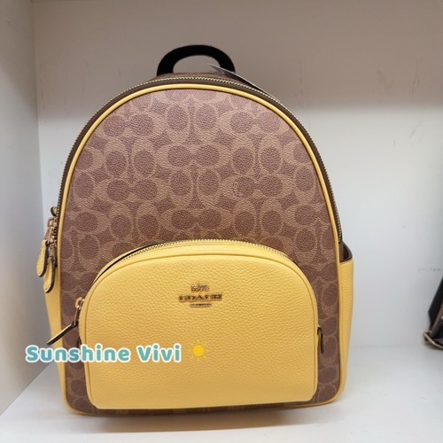 Zaino Coach Court nuovo con etichetta in tela firmato CZ176 marrone giallo