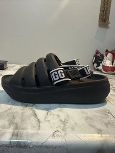 UGG Sport Yeah Slide Slingback Sandals Shoes Black Slip On Toddler Kids Sz10 - Picture 1 of 13