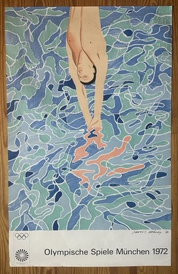 Póster de buceo David Hockney 1972 Juegos Olímpicos de Munich (edición 3) buzo grande de 40" Foto 1 de 4