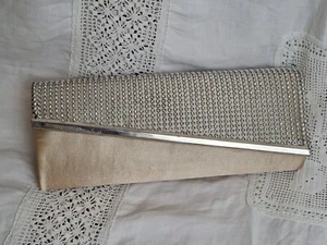 Evening Gold Satin Clutch Bag Diamante Atmoshpere - Picture 1 of 6