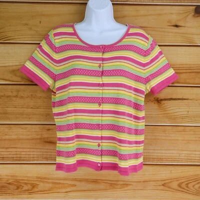 Norton McNaughton Button Up Cardigan Sweater Womens M Multicolor Striped Stretch - Image 1 of 4