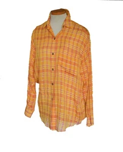 Blusa de algodón a cuadros ELLEN TEACY talla 8 naranja translúcida con botones - Imagen 1 de 6