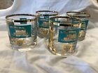 4 Mid Century Modern Libbey Southern Comfort Teal Gold Steamboat Whiskey Tumbler