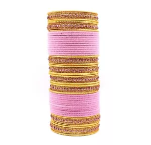 Indian Bangles, CG B Velvet Glitter Size (2x8) BABY PINK- 2 Hand Bangle Set - Picture 1 of 1