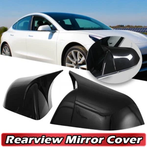 2x Gloss Black Exterior Horn Rear View Mirror Covers For Tesla Model 3 2017-2023 - Picture 1 of 10
