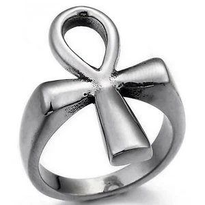 Ankh Ring Silver Stainless Steel Ancient Egyptian Aunk Boho Band Sizes 6-13 - Picture 1 of 3