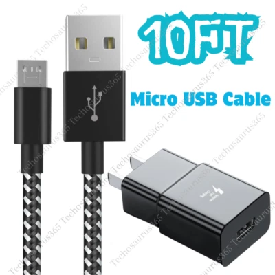 Cable Cargador Android Micro 10FT USB Cable Adaptador Cargador Rápido Para Samsung S7 Foto 1 de 4