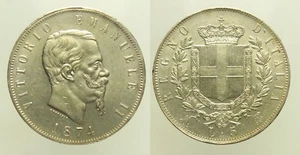 Regno d'Italia - Vittorio Emanuele II - 5 Lire 1874 Mi - SPL+ Ag - Picture 1 of 1