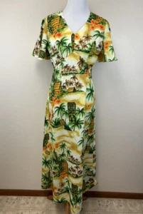 Royal Hawaiian 14 Vintage Maxi Dress Palm Tree Tiki Tropical Floral - Picture 1 of 4