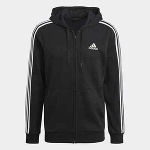 adidas men Essentials French Terry 3-Stripes Full-Zip Hoodie - Size M - RRP $100 - Picture 1 of 6