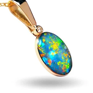 Belleza Clasica' Australian Opal & Diamond Pendant Rare Gem Gift 10. 8ct M21 - Picture 1 of 8