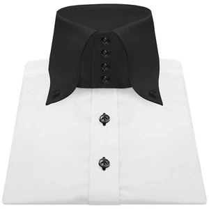 Camisa Blanca con Cuello Negro Para Hombre Vestido de Noche Alto con Botones Cuello Punta - Imagen 1 de 7
