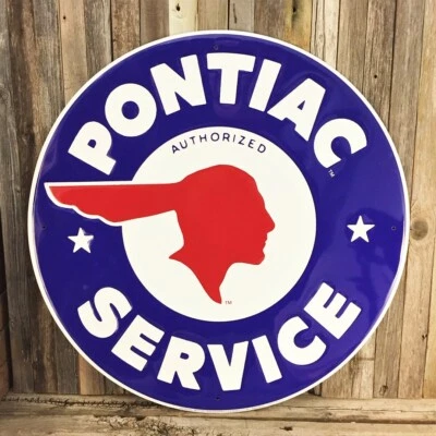 Pontiac Service Chief Embossed Metal Tin Sign 24" Vintage Garage Car Dealer New - Image 1 of 2